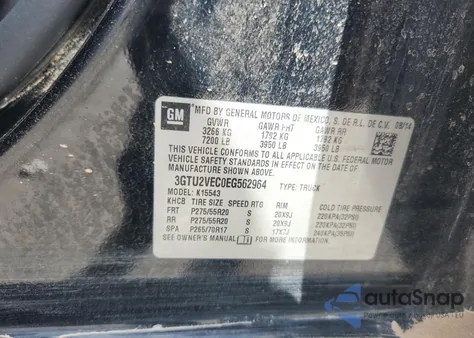 2014 GMC Sierra K1500 Slt z USA, uszkodzony, nr VIN 3GTU2VEC0EG562964